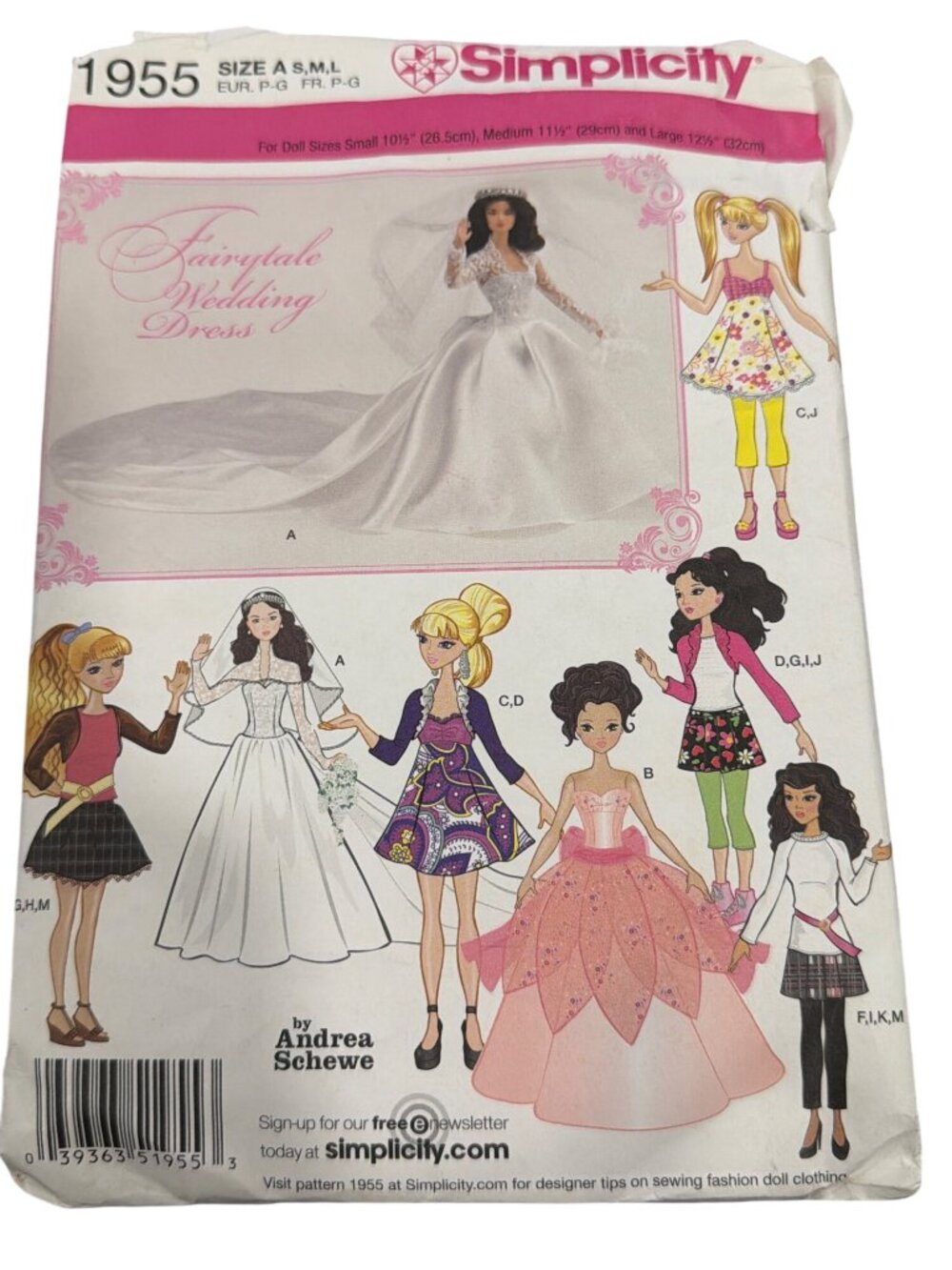 Simplicity Sewing Pattern 1955 Fairytale Wedding Dress Doll Clothes 10.5"-12.5"